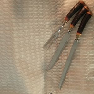 VTG- Hollow Ground Regent Sheffield 3pc Carving Set - Slicer/ Bread Knife & Fork